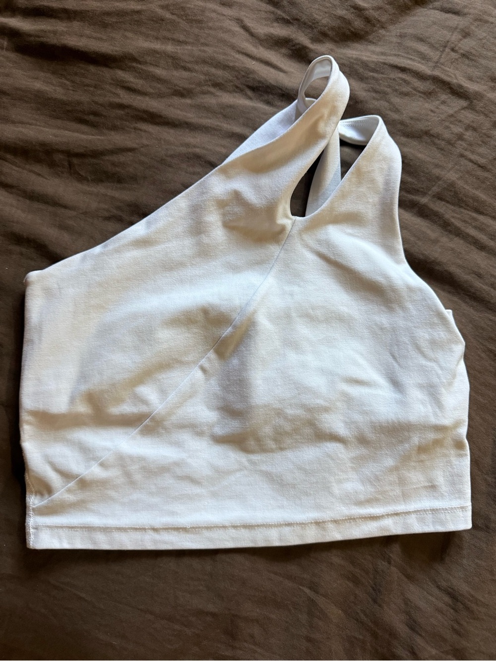 Beyond Yoga Asymmetric Crop Halter Tank Top in white - Women's small
